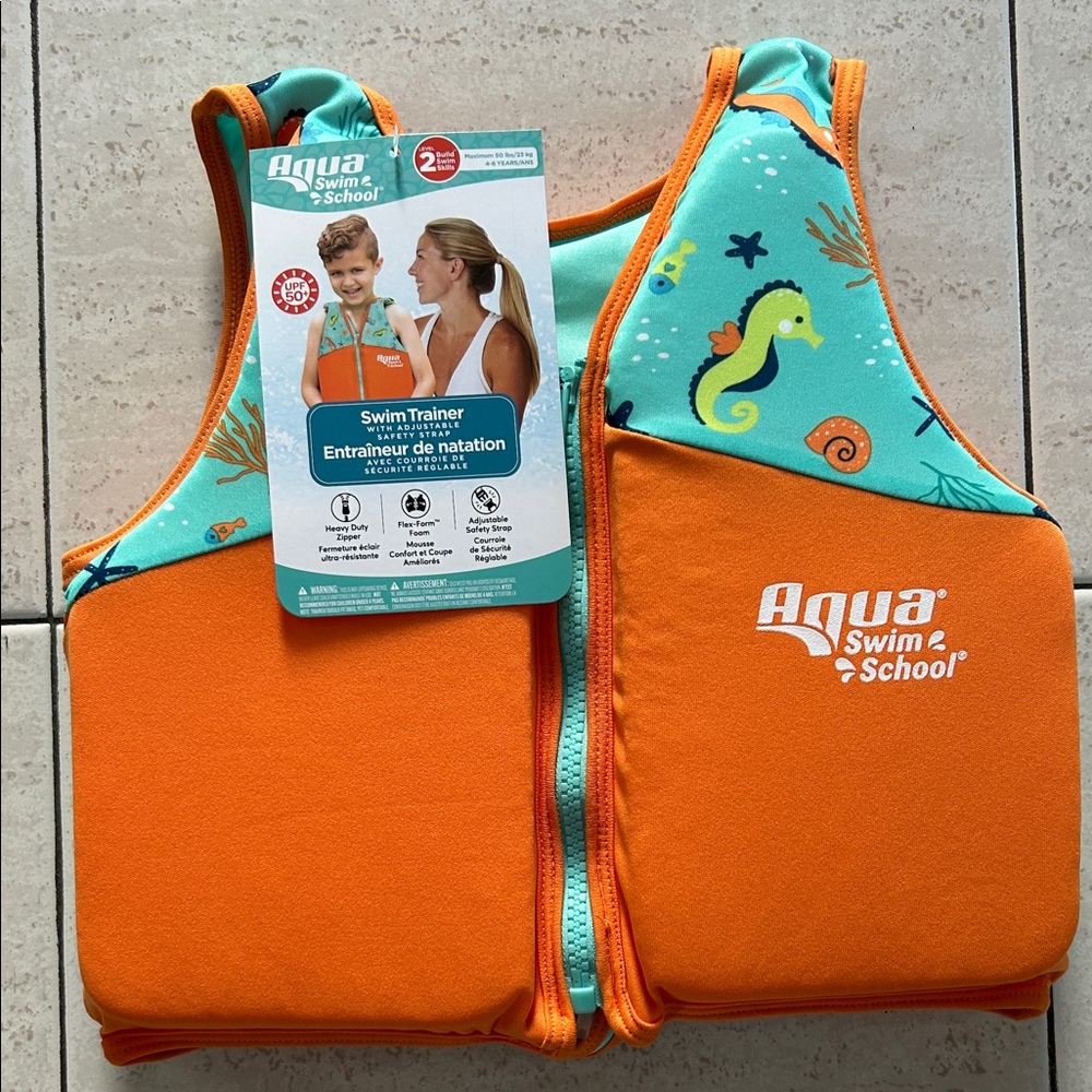NEW 🆕 Kids Swim Trainer Vest - Orange and Blue 4-6 yrs / up to 30 lbs 23 kilos